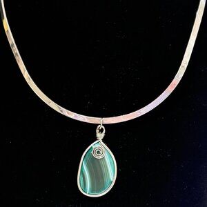 925 Sterling Collar Choker with Large Malachite Pendant